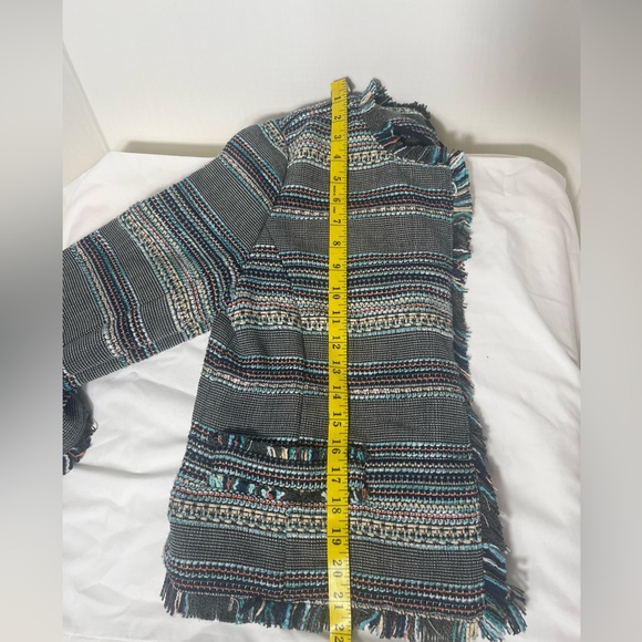 Women’s Halogen Stripped Multicolored Boho Fringe Long Sleeve Jacket Size Medium - Picture 5 of 13